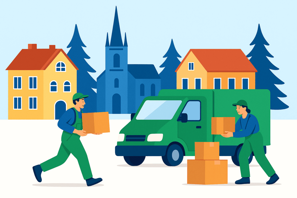 Umzugshelfer laden Möbel in den LKW Schweden