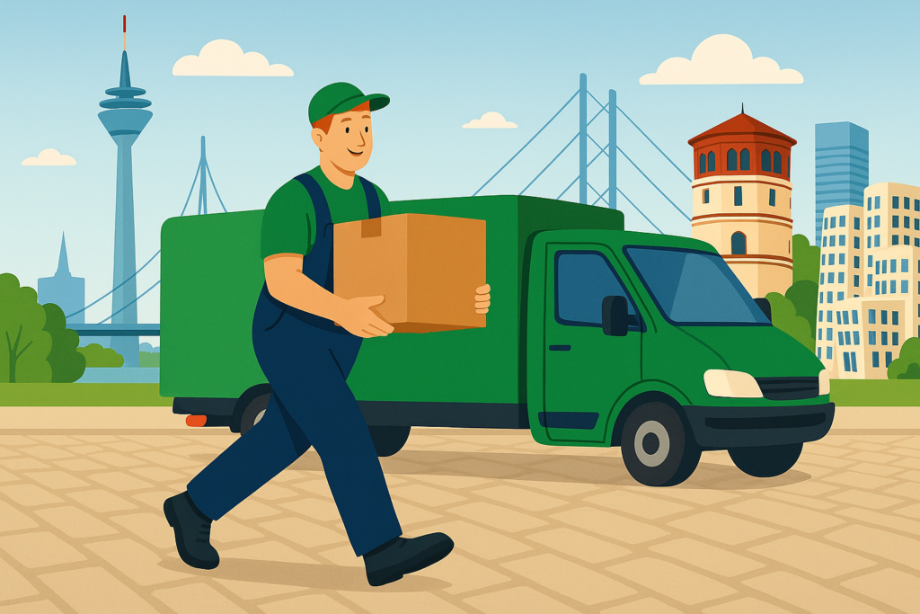 Umzugsfirma Bernau beim Möbeltransport vor Brandenburger Tor – professionelle Umzüge Bernau bei Berlin mit Transporter und Umzugshelfern