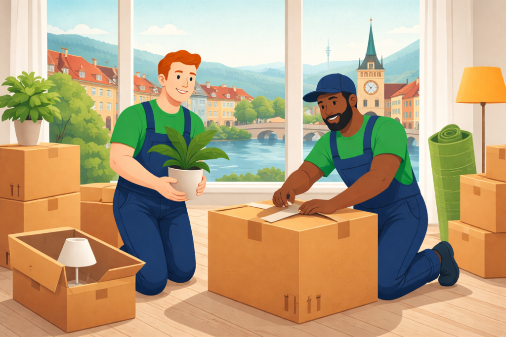
Umzugsunternehmen Stuttgart beim professionellen Verpacken von Umzugskartons