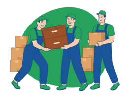 Umzugsfirma verpackt und trägt Umzugskartons – symbolisiert den professionellen Verpackungsservice für einen reibungslosen Umzug.